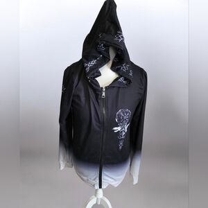 Black and Gray Hooded Jacket with White Patterns SzM